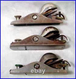 3 STANLEY Tools S-18 SWEETHEART Steel BLOCK PLANE Lot ANTIQUE Parts USA S18