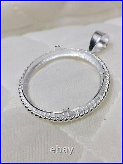 925 Sterling Silver Round Pendant setting prong jewelry Making Tools Coin Bezel