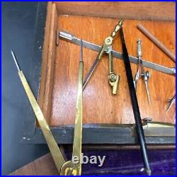 Antique Brass Part Set Compass Parallelogram Navigator Map Tools in Locking Case