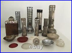 Collection of vintage torches all metal & some old spare torch parts