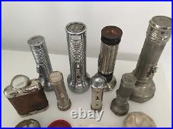 Collection of vintage torches all metal & some old spare torch parts