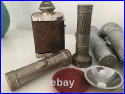 Collection of vintage torches all metal & some old spare torch parts