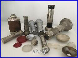 Collection of vintage torches all metal & some old spare torch parts