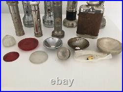 Collection of vintage torches all metal & some old spare torch parts