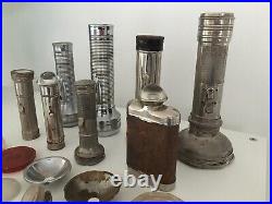 Collection of vintage torches all metal & some old spare torch parts