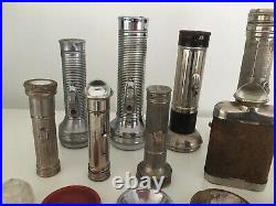 Collection of vintage torches all metal & some old spare torch parts