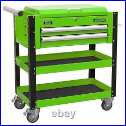 Heavy Duty Mobile Tool Parts Trolley 2 Drawers & Lockable Top GREEN