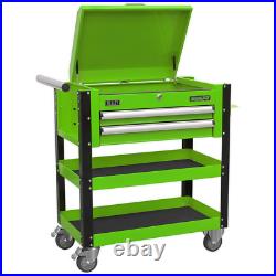 Heavy Duty Mobile Tool Parts Trolley 2 Drawers & Lockable Top GREEN