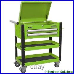 Mobile Tool Parts Trolley 2 Drawers Lockable Top Hi Vis Green Sealey AP760MHV