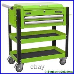 Mobile Tool Parts Trolley 2 Drawers Lockable Top Hi Vis Green Sealey AP760MHV