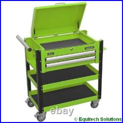 Mobile Tool Parts Trolley 2 Drawers Lockable Top Hi Vis Green Sealey AP760MHV