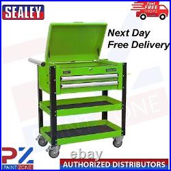 Sealey AP760MHV 2 Drawer Heavy Duty Tool Parts Trolley with Lockable Top Green