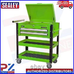 Sealey AP760MHV 2 Drawer Heavy Duty Tool Parts Trolley with Lockable Top Green