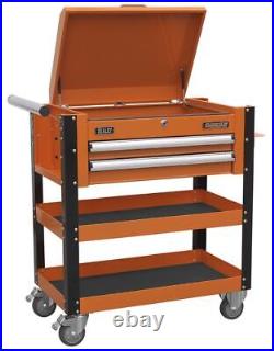 Sealey Heavy-Duty Mobile Tool & Parts Trolley 2 Drawers & Lockable Top Orange