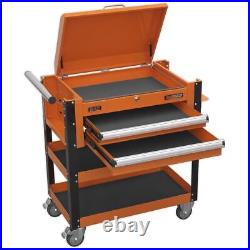 Sealey Heavy-Duty Mobile Tool & Parts Trolley 2 Drawers & Lockable Top Orange