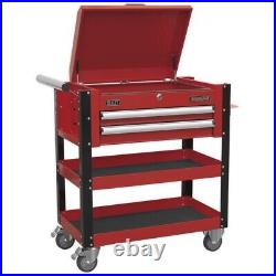 Sealey Heavy-duty Mobile Tool & Parts Trolley 2 Drawers & Lockable Top Red