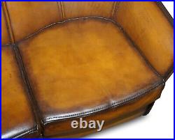 Sublime Fully Restored Art Modern Curved Back Brown Leather Sofa Part Of Suite