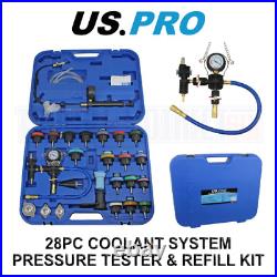 US PRO Tools 28pc Coolant Radiator System Pressure Tester Kit, Refill Kit Purge